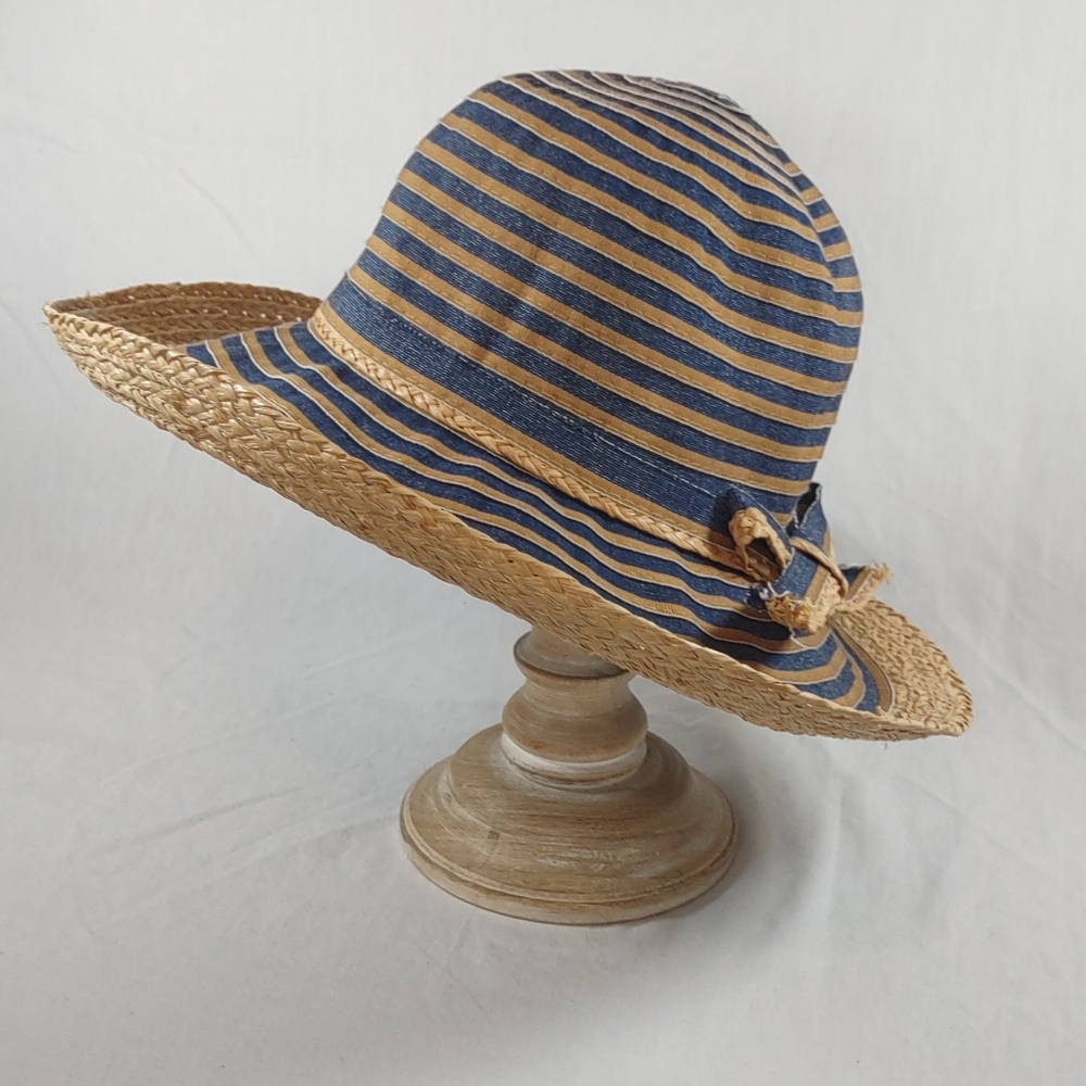 Sand N Sea Ladies Blue And Straw Striped Hat